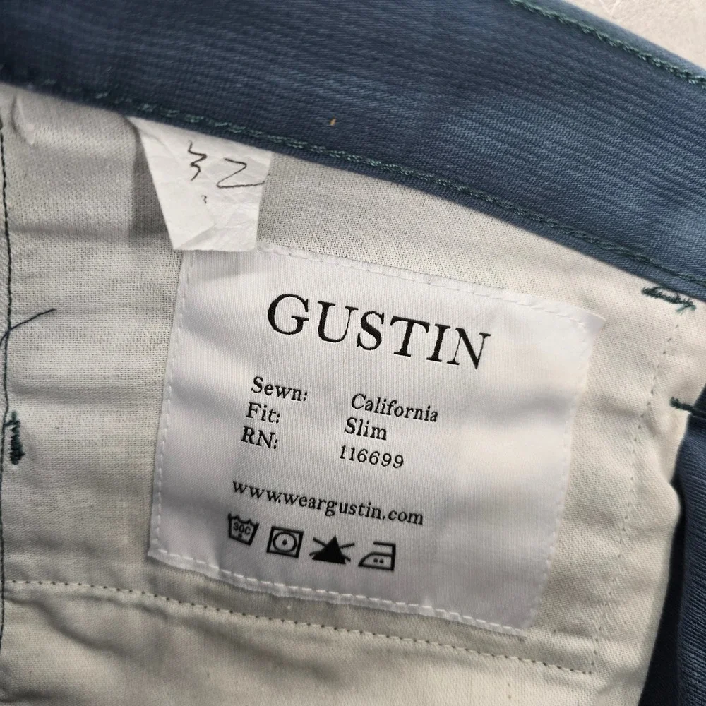 Gustin Bedford Cord Pants Mens 32 Blue Slim Fit Textured Trousers‎ Denim